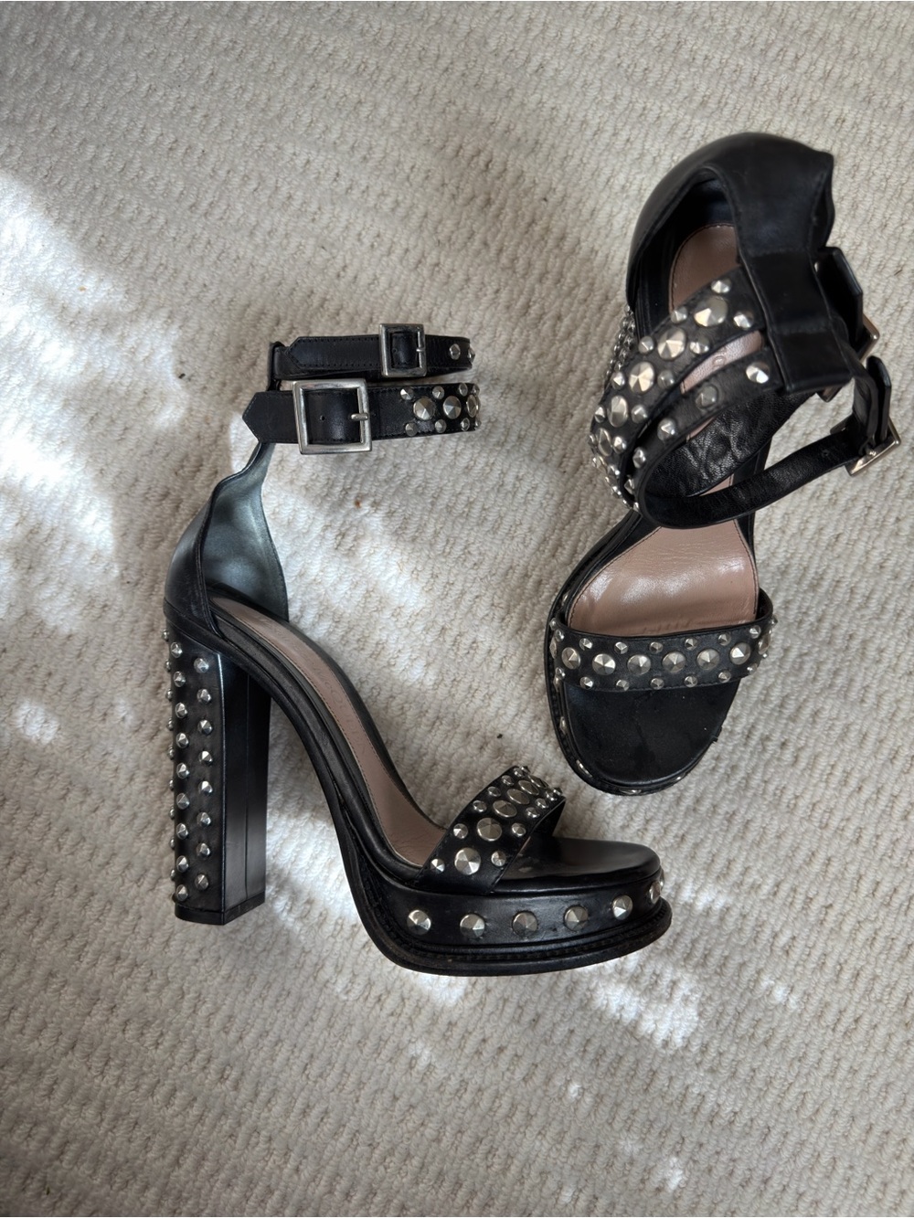Alexander McQueen Black Studded Platform Ankle-Strap Heels